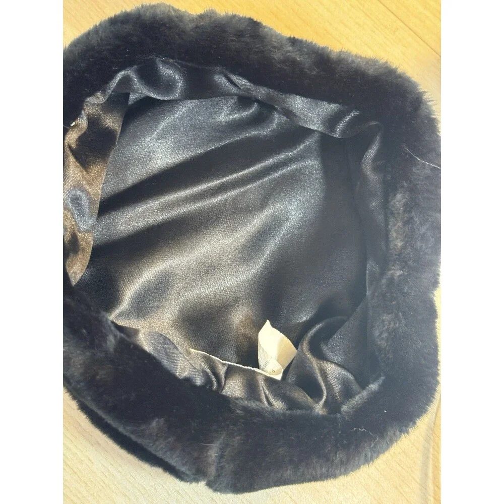 FLORENCE EISEMAN Black Faux Fur Muff Style Hat Girls Size 4/6X